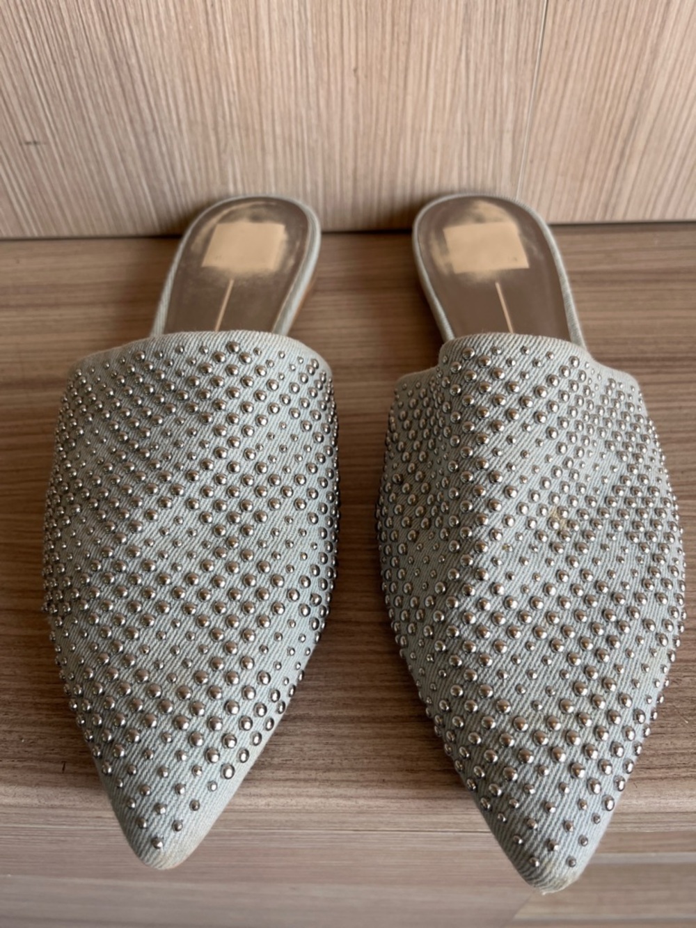 Dolce Vita Silver Beaded Pointed-Toe Slip-On Mules